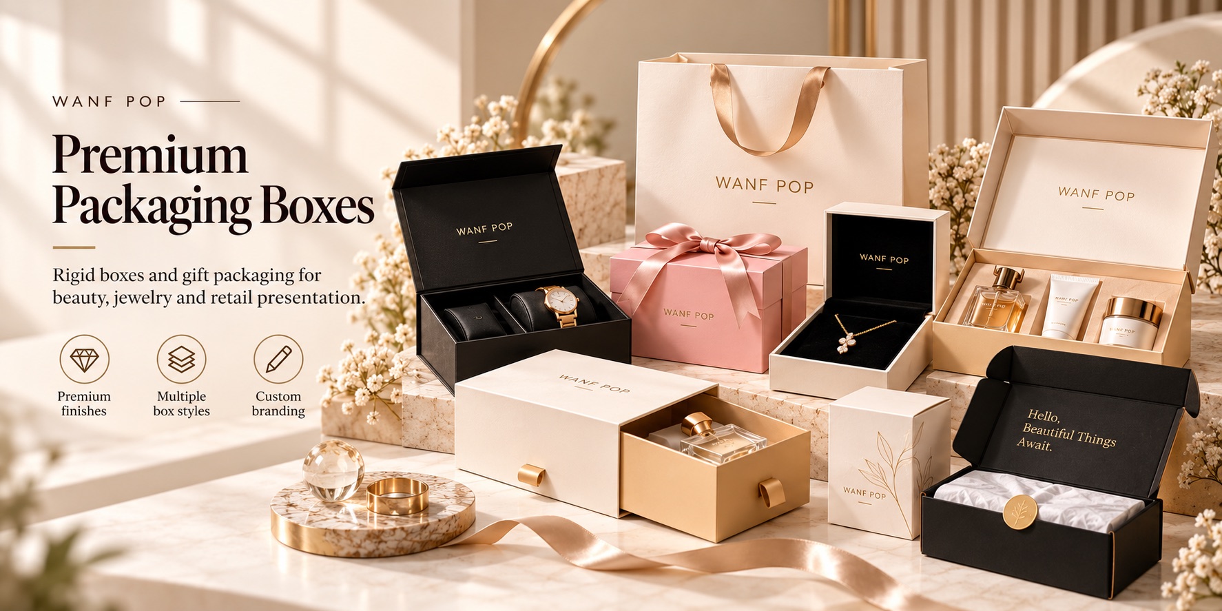 Premium rigid packaging boxes for beauty and jewelry